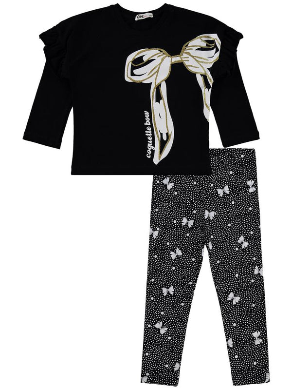 Civil Girls Fiyonk Baskılı 2-5 Yaş Takım - Siyah