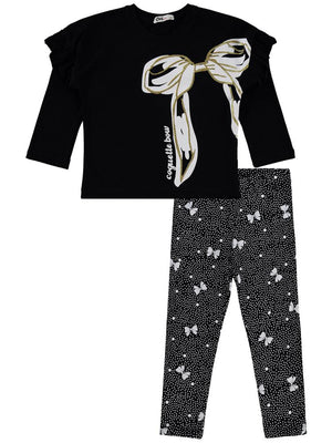 Civil Girls Fiyonk Baskılı 2-5 Yaş Takım - Siyah