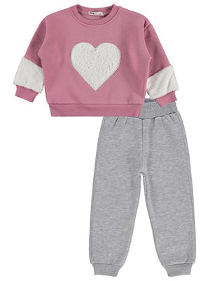 Civil Girls Kalp Nakışlı 2-5 Yaş Eşofman Takımı - Softpembe-Grimelanj