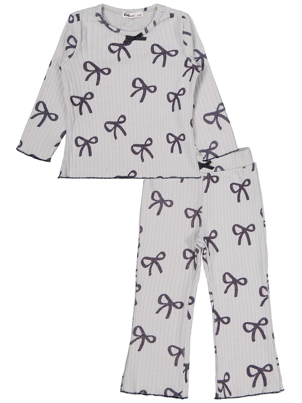 Civil Girls Kurdela Baskılı 2-5 Yaş Takım - Gri