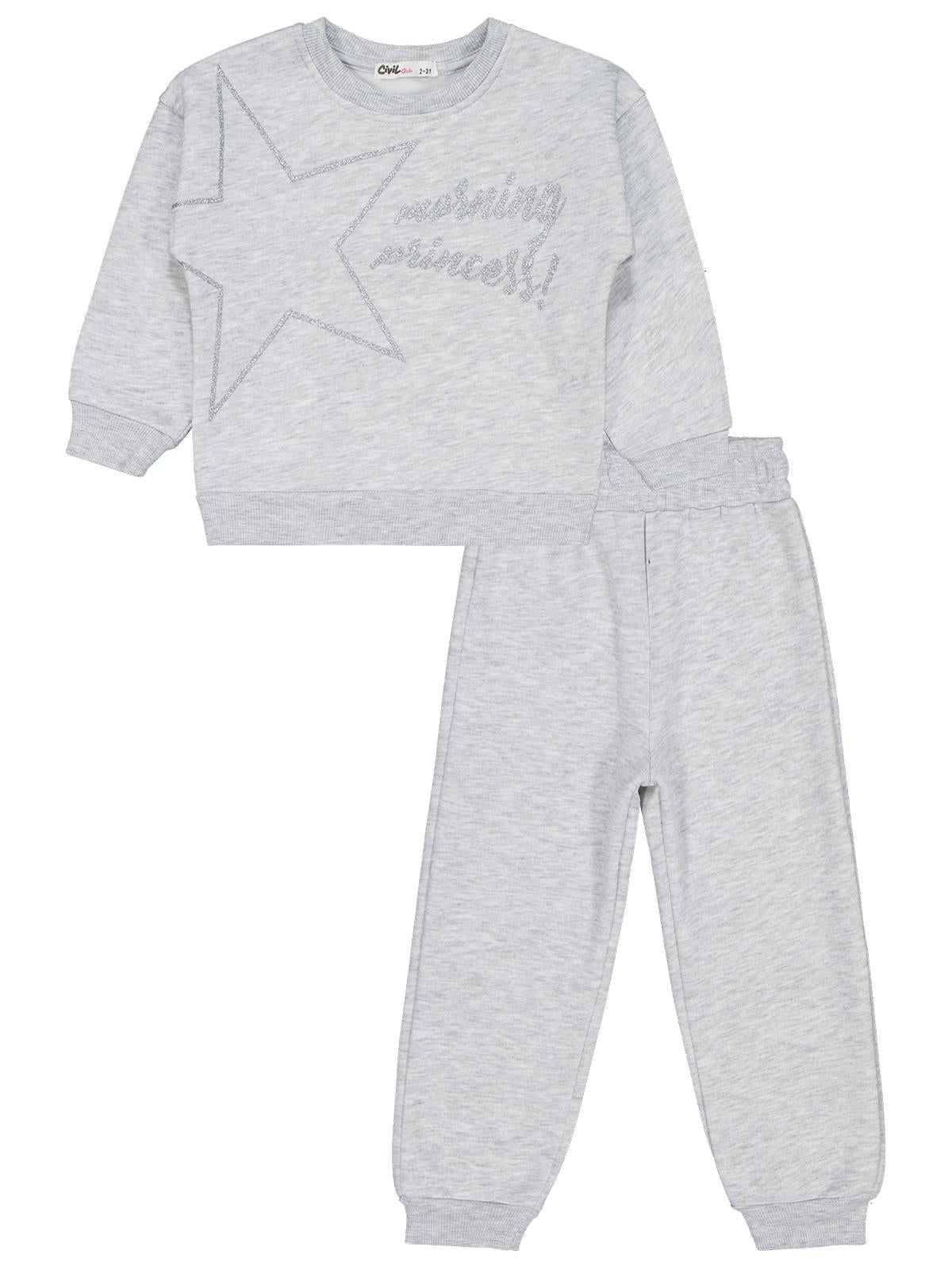 Civil Girls Yıldız Baskılı 2-5 Yaş Eşofman Takımı - Gri