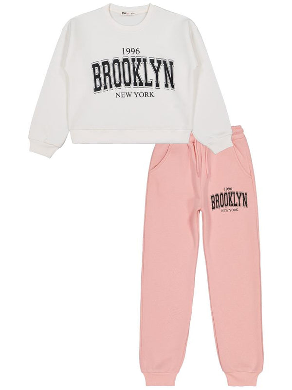 Civil Girls Brooklyn Baskılı 10-13 Yaş Eşofman Takımı - Ekru