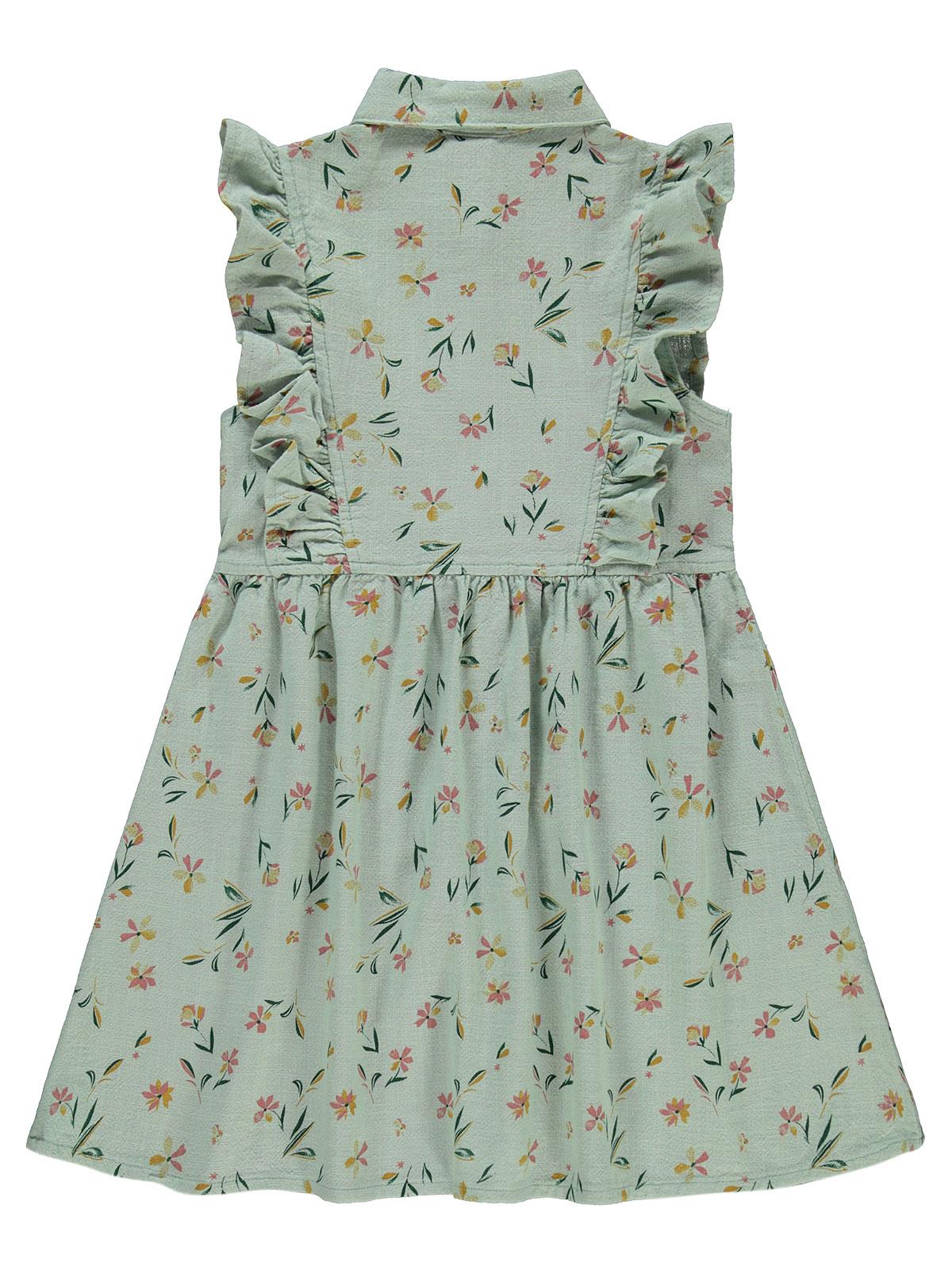 Civil Girls Büyük Çiçekli 6-9 Yaş Elbise - Yeşil