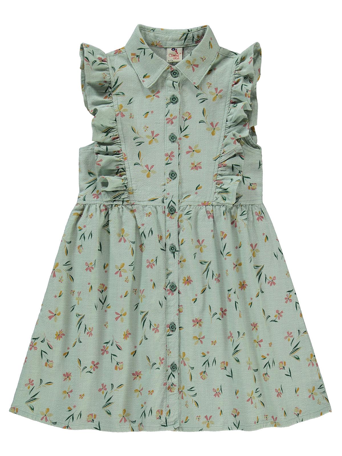 Civil Girls Büyük Çiçekli 6-9 Yaş Elbise - Yeşil