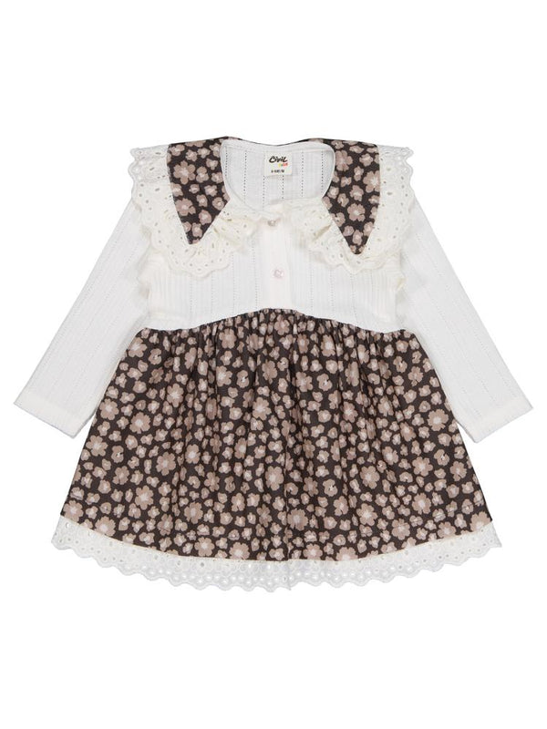 Civil Baby Çiçek Baskılı 6-18 Ay Elbise - Bej