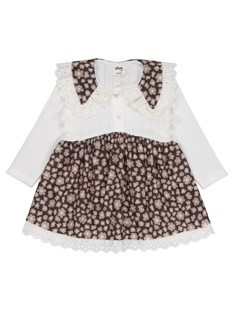 Civil Baby Çiçek Baskılı 6-18 Ay Elbise - Bej