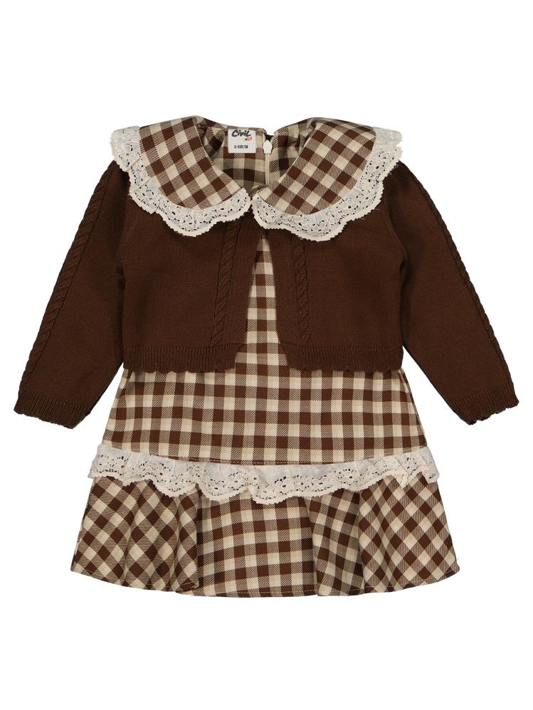 Civil Baby Pitikare Desenli 6-18 Ay Elbise - Kahverengi