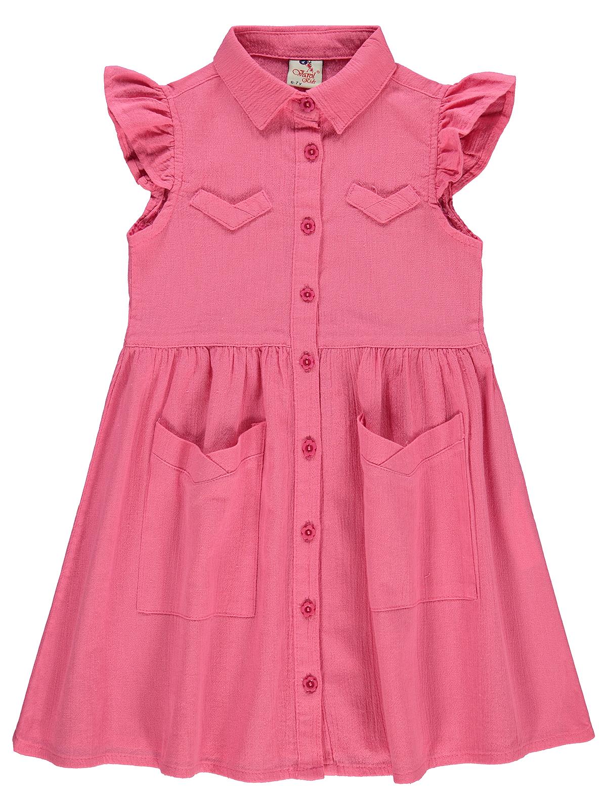 Civil Girls Düğmeli 6-9 Yaş Elbise - Fusya