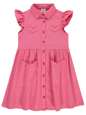 Civil Girls Düğmeli 6-9 Yaş Elbise - Fusya