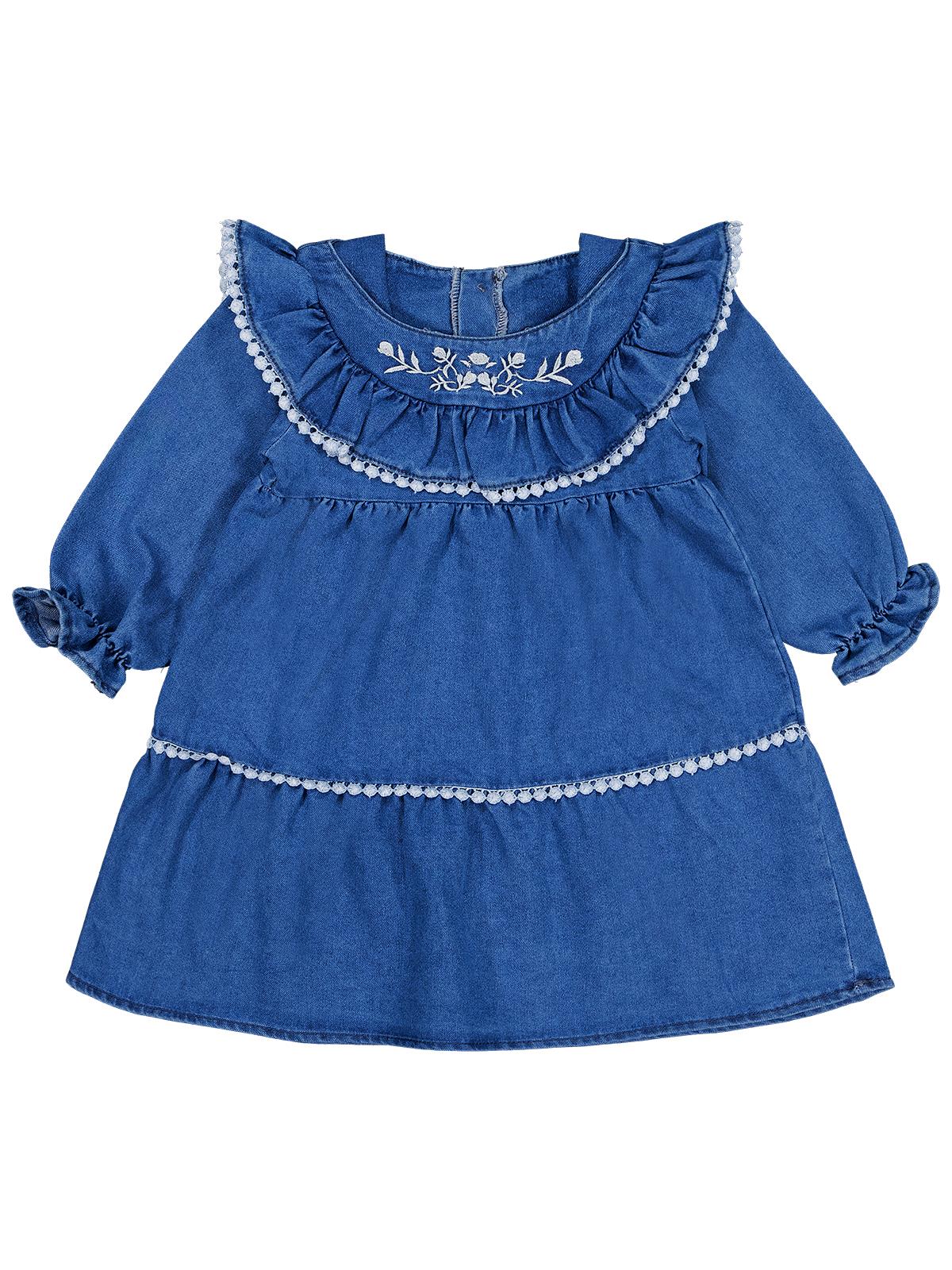 Civil Baby Çiçek Nakışlı 6-18 Ay Elbise - Mavi