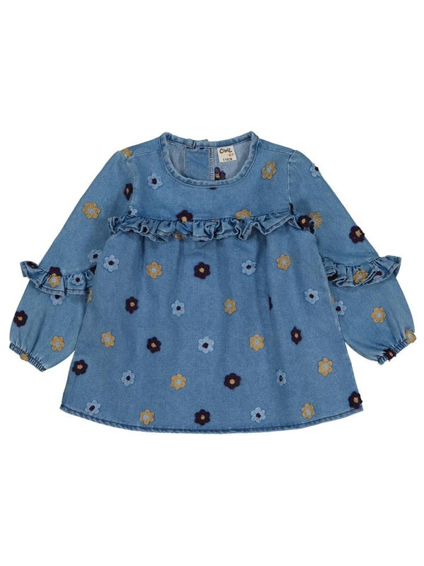 Civil Baby Çiçek Nakışlı 6-18 Ay Gömlek - Mavi