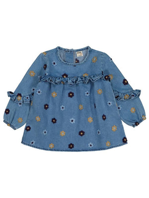 Civil Baby Çiçek Nakışlı 6-18 Ay Gömlek - Mavi