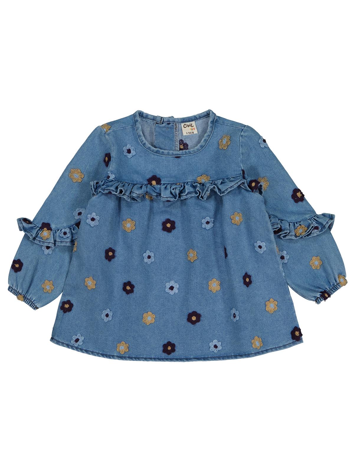 Civil Baby Çiçek Nakışlı 6-18 Ay Gömlek - Mavi