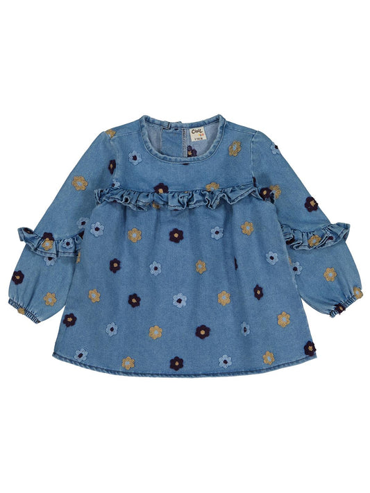 Civil Baby Çiçek Nakışlı 6-18 Ay Gömlek - Mavi