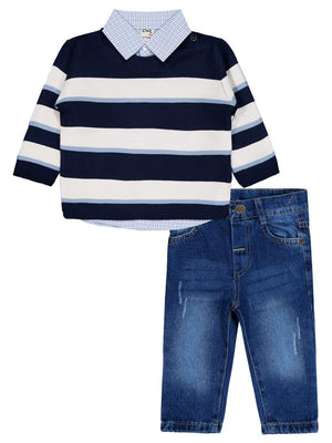 Civil Baby Çizgli Kazak 3'lü Set 6-18 Ay Takım - Lacivert