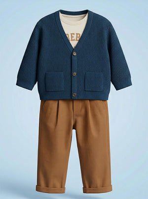 Civil Baby V Yaka Hırka 3'lü Set 6-18 Ay Takım - Yeşil
