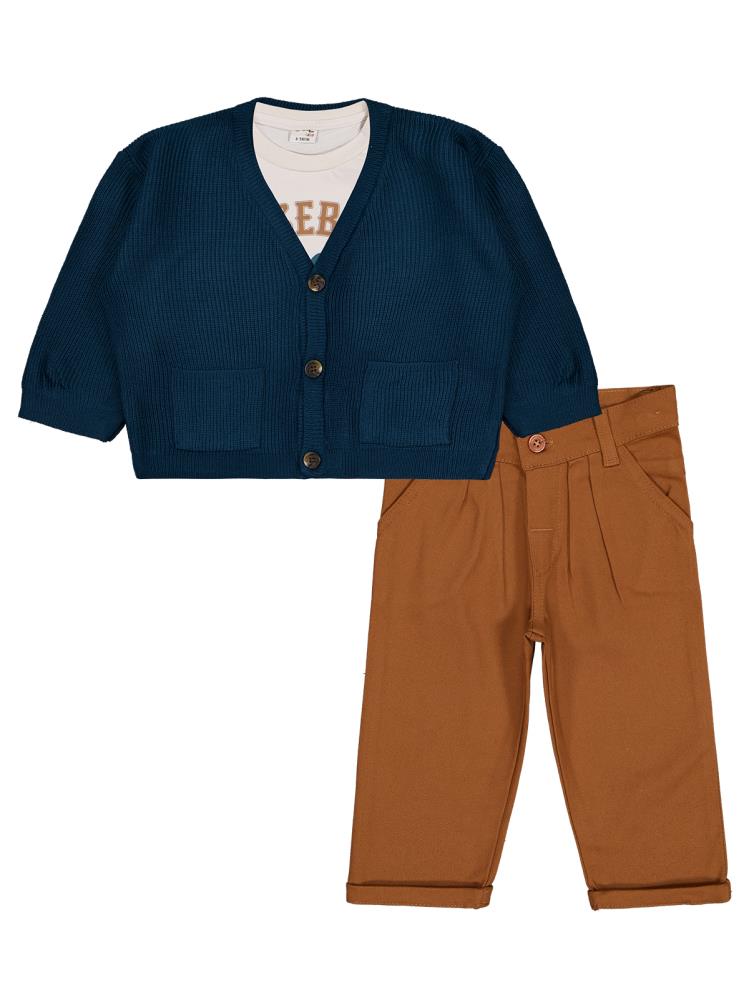 Civil Baby V Yaka Hırka 3'lü Set 6-18 Ay Takım - Yeşil