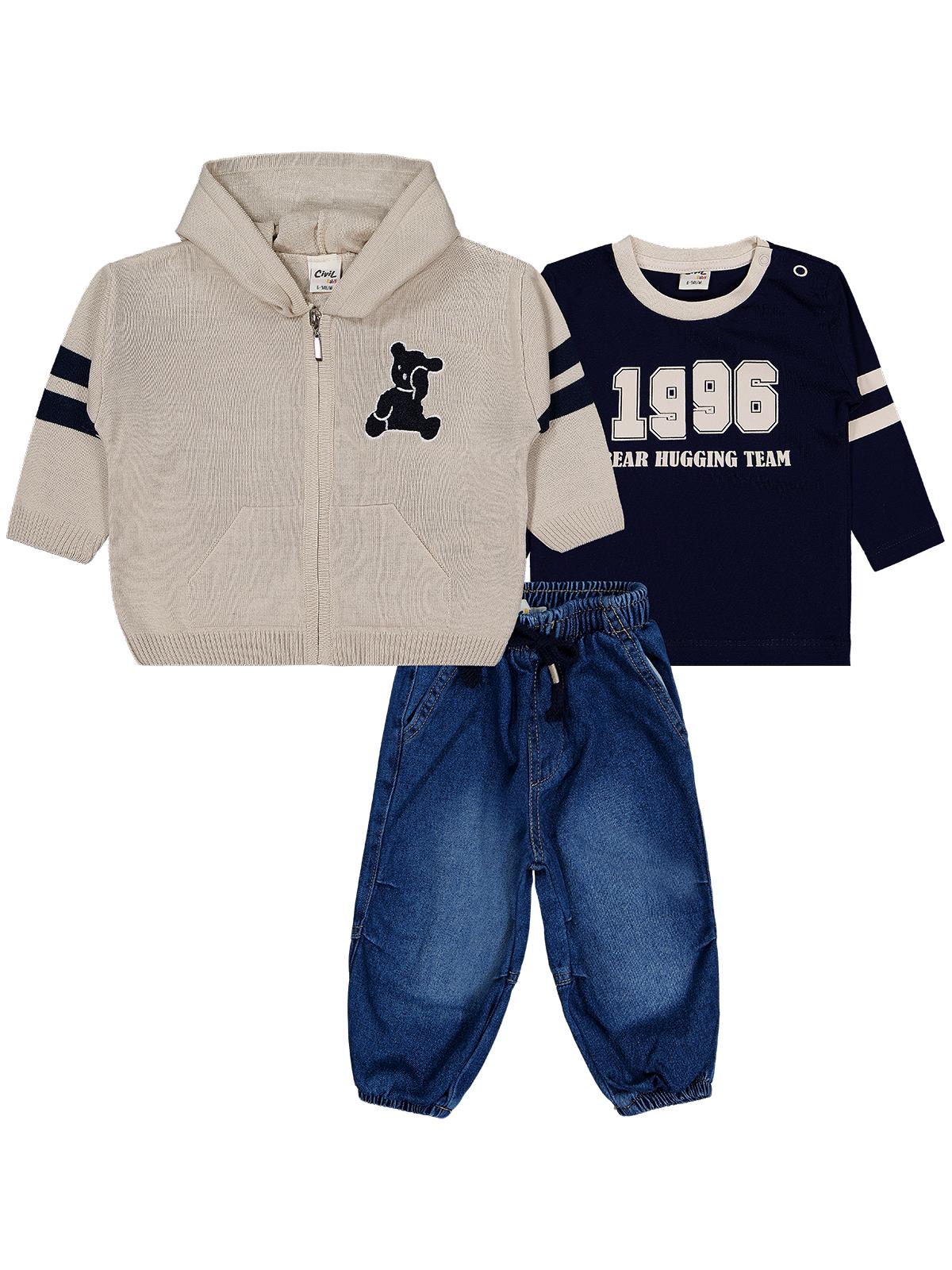 Civil Baby Kapüşonlu 3'lü Set 6-18 Ay Takım - Bej