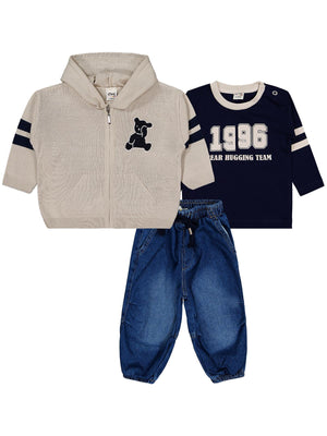 Civil Baby Kapüşonlu 3'lü Set 6-18 Ay Takım - Bej