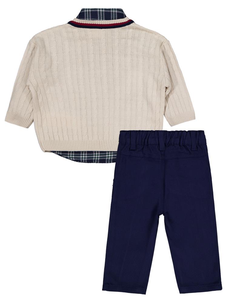 Civil Baby V Yaka Kazak 3'lü Set 6-18 Ay Takım - Bej