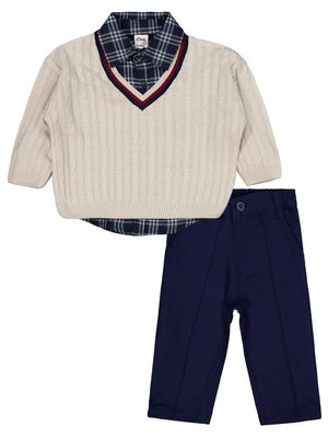 Civil Baby V Yaka Kazak 3'lü Set 6-18 Ay Takım - Bej