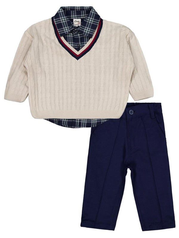 Civil Baby V Yaka Kazak 3'lü Set 6-18 Ay Takım - Bej