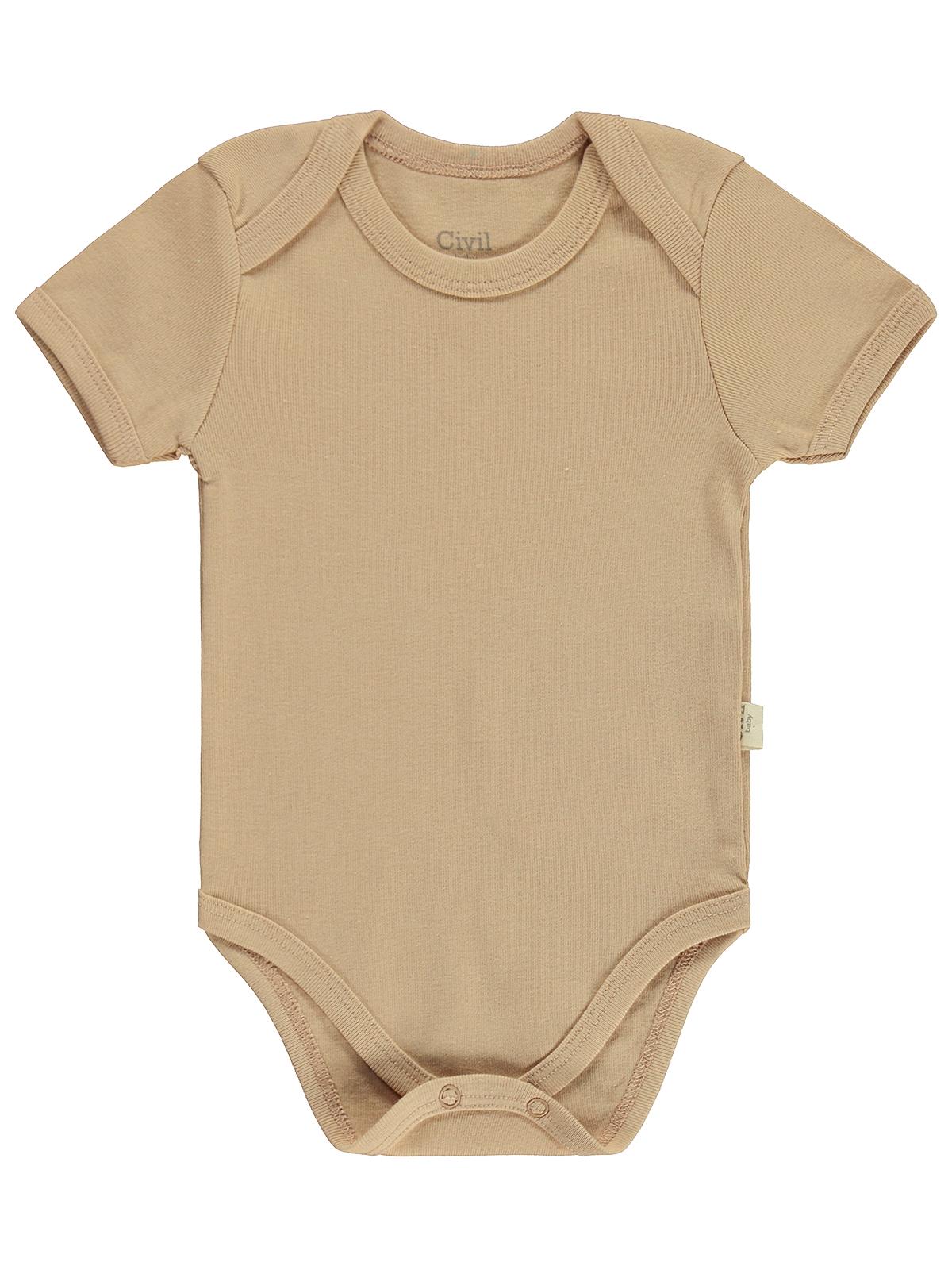 Civil Baby Düz Renkli Kısa Kol 3-9 Ay Çıtçıtlı Badi - Kahverengi