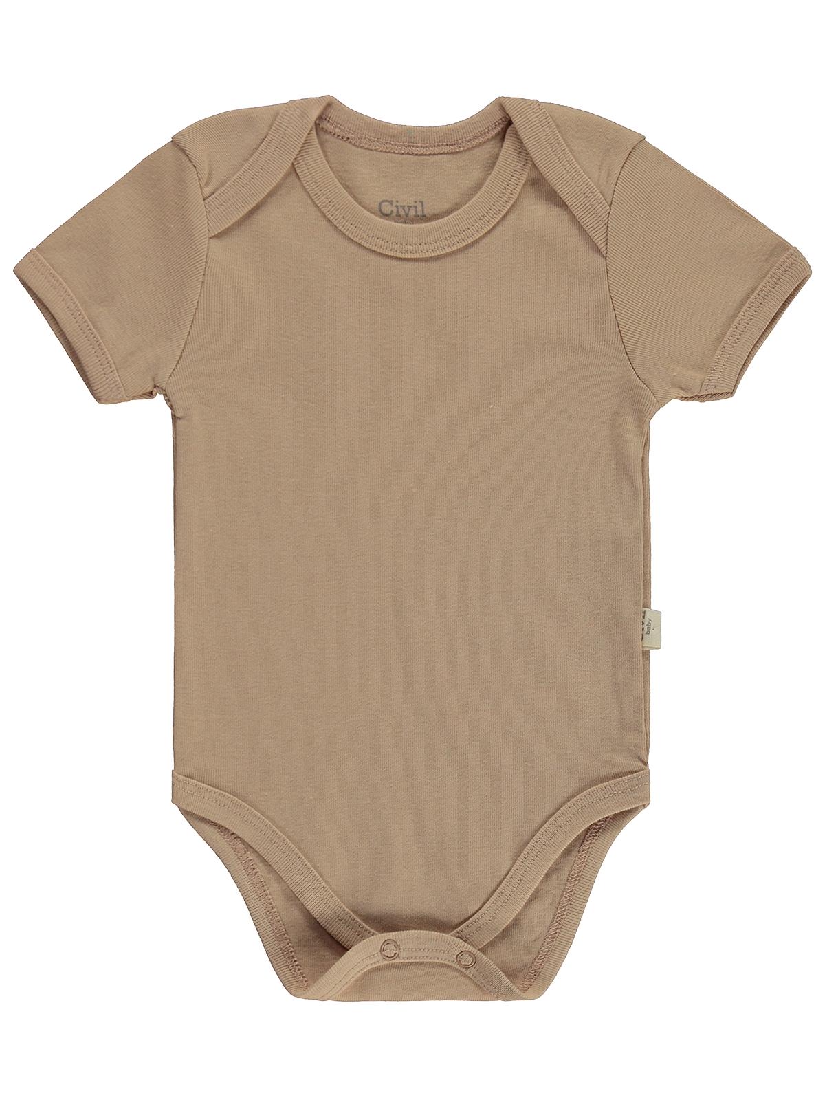 Civil Baby Düz Renkli Kısa Kol 0-1 Ay Çıtçıtlı Badi - Kahverengi