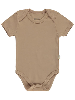 Civil Baby Düz Renkli Kısa Kol 0-1 Ay Çıtçıtlı Badi - Kahverengi