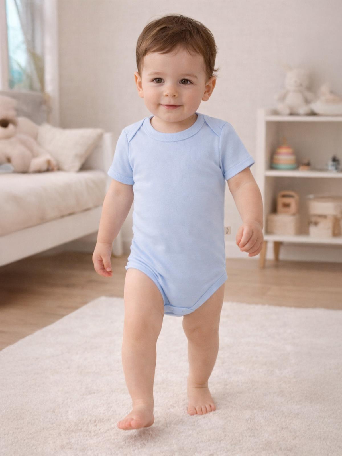 Civil Baby Düz Renkli Kısa Kol 3-9 Ay Çıtçıtlı Badi - Mavi