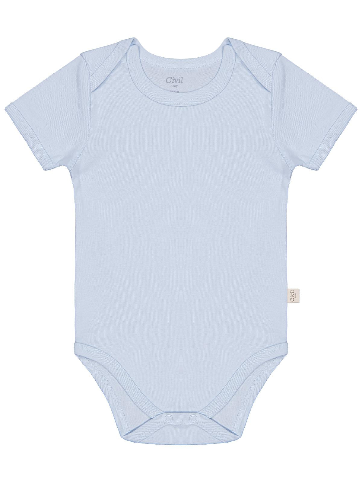 Civil Baby Düz Renkli Kısa Kol 3-9 Ay Çıtçıtlı Badi - Mavi