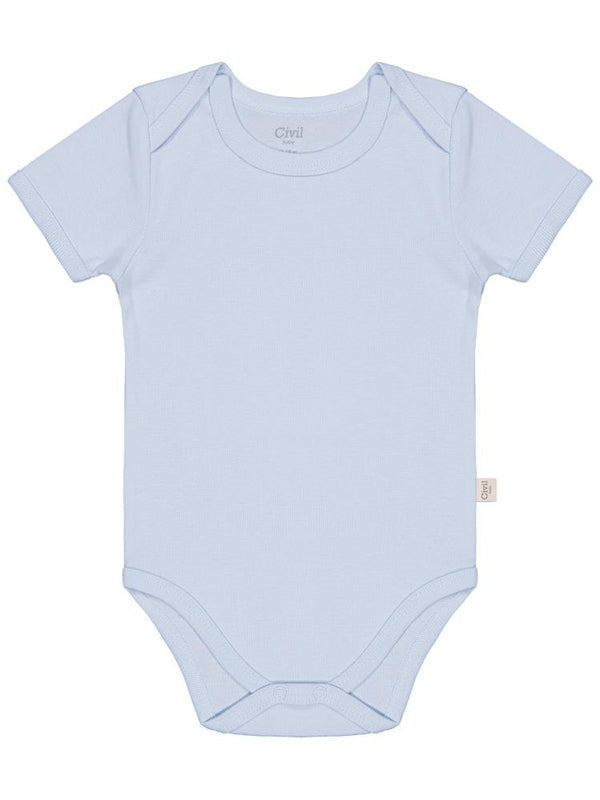 Civil Baby Düz Renkli Kısa Kol 3-9 Ay Çıtçıtlı Badi - Mavi