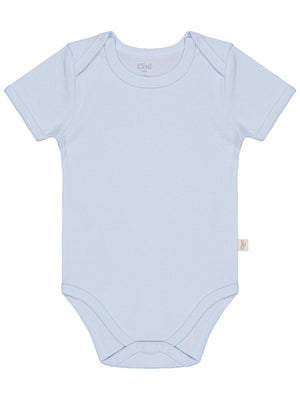 Civil Baby Düz Renkli Kısa Kol 3-9 Ay Çıtçıtlı Badi - Mavi