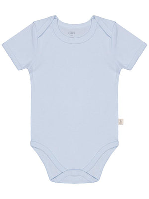 Civil Baby Düz Renkli Kısa Kol 3-9 Ay Çıtçıtlı Badi - Mavi