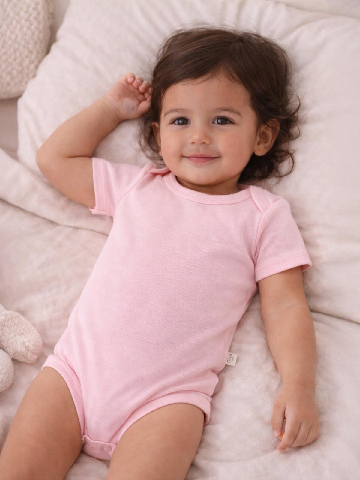 Civil Baby Düz Renkli Kısa Kol 3-9 Ay Çıtçıtlı Badi - Pembe