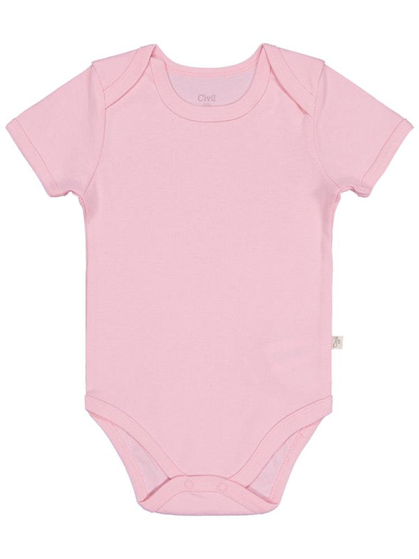 Civil Baby Düz Renkli Kısa Kol 3-9 Ay Çıtçıtlı Badi - Pembe