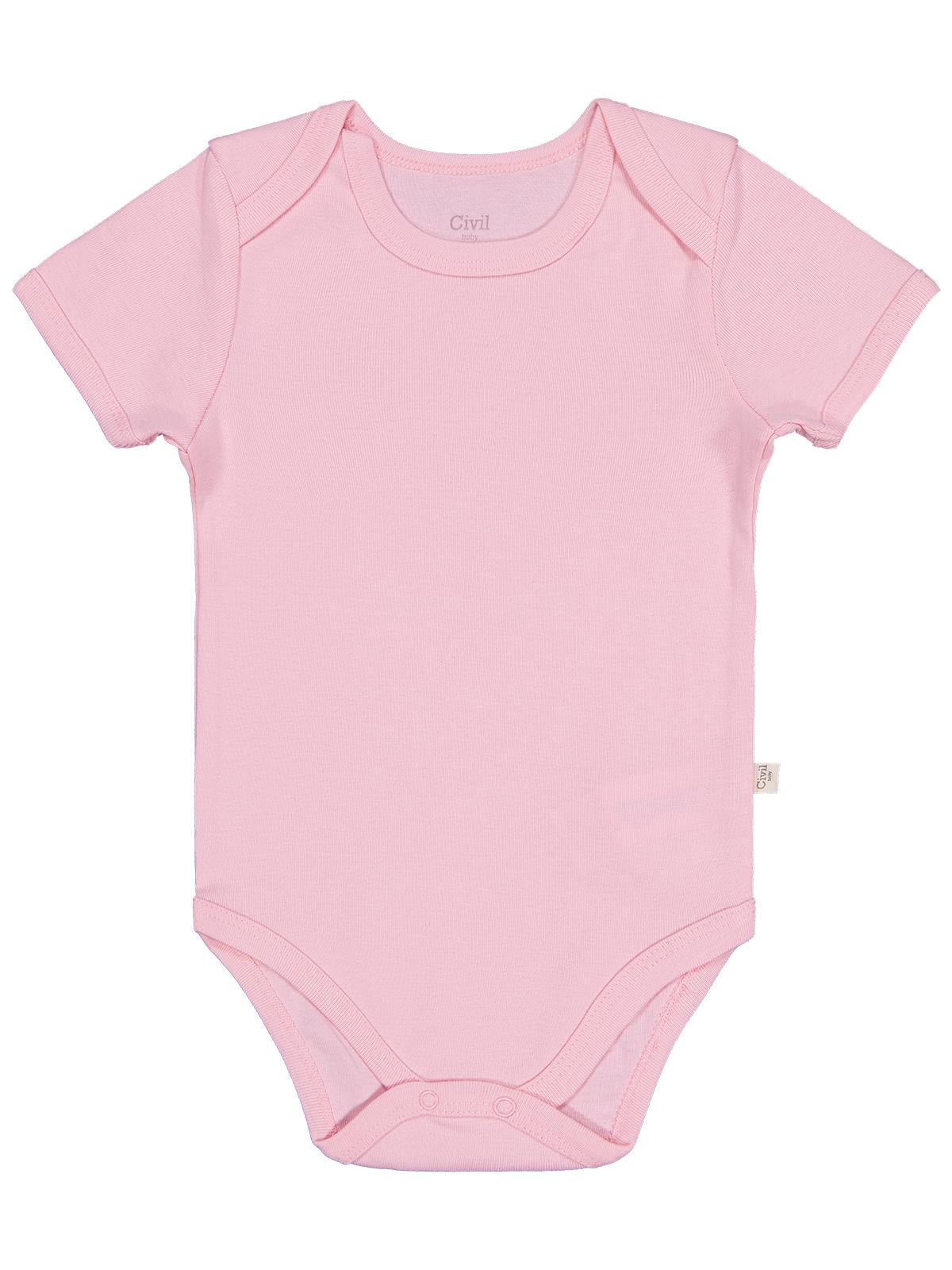 Civil Baby Düz Renkli Kısa Kol 3-9 Ay Çıtçıtlı Badi - Pembe