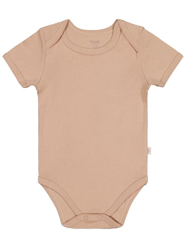 Civil Baby Düz Renkli Kısa Kol 3-9 Ay Çıtçıtlı Badi - Kahverengi