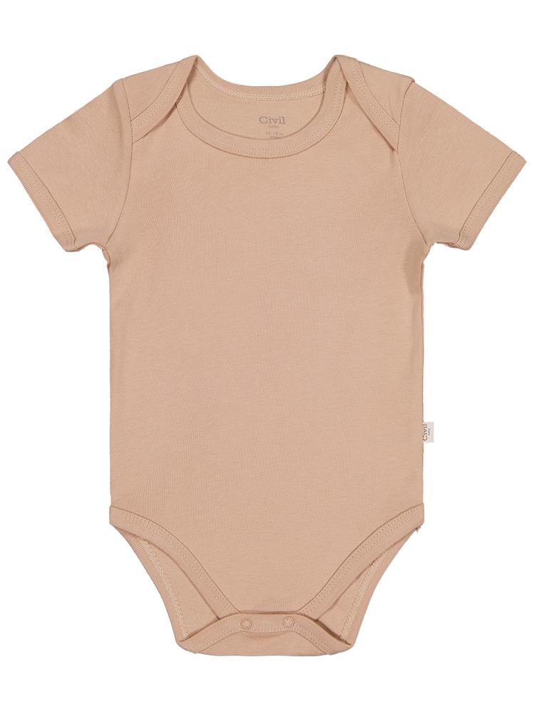 Civil Baby Düz Renkli Kısa Kol 3-9 Ay Çıtçıtlı Badi - Kahverengi