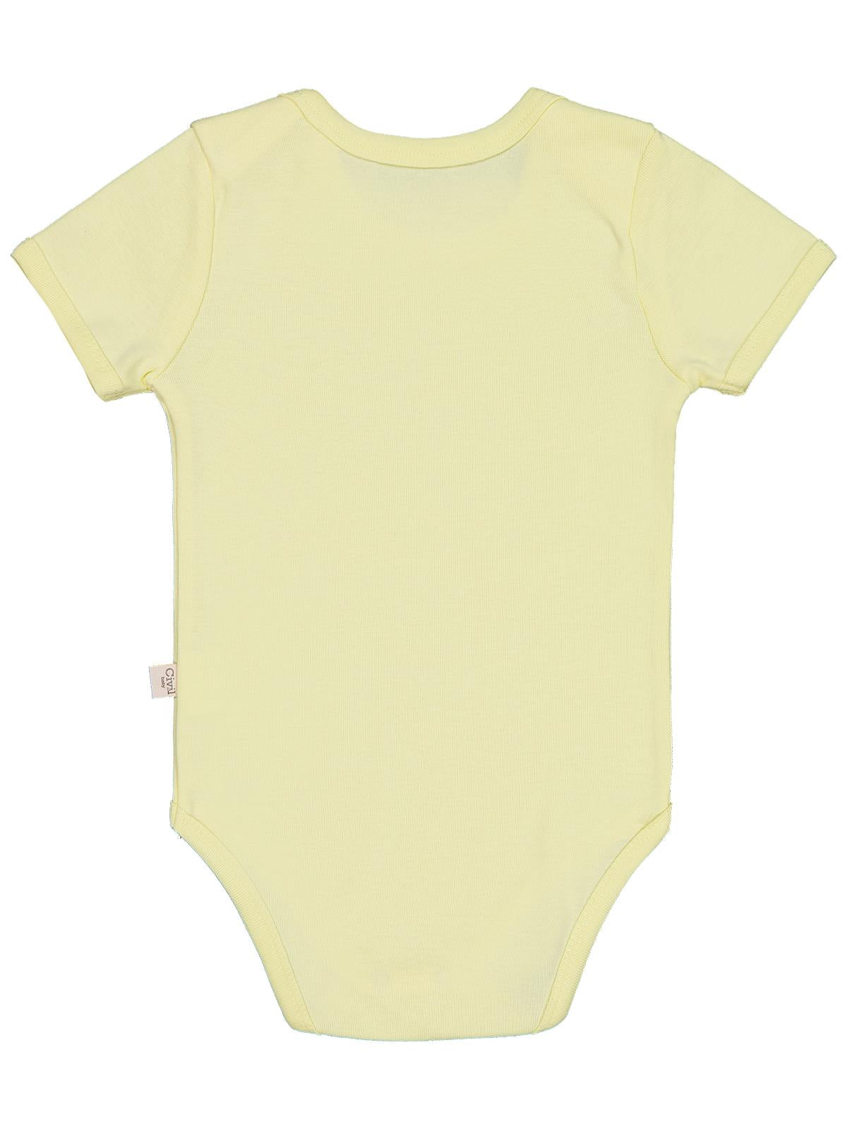 Civil Baby Düz Renkli Kısa Kol 3-9 Ay Çıtçıtlı Badi - Sarı