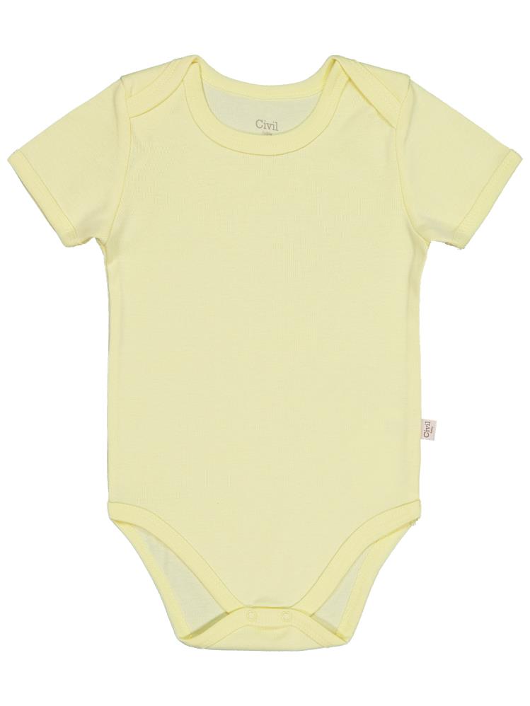 Civil Baby Düz Renkli Kısa Kol 0-1 Ay Çıtçıtlı Badi - Sarı