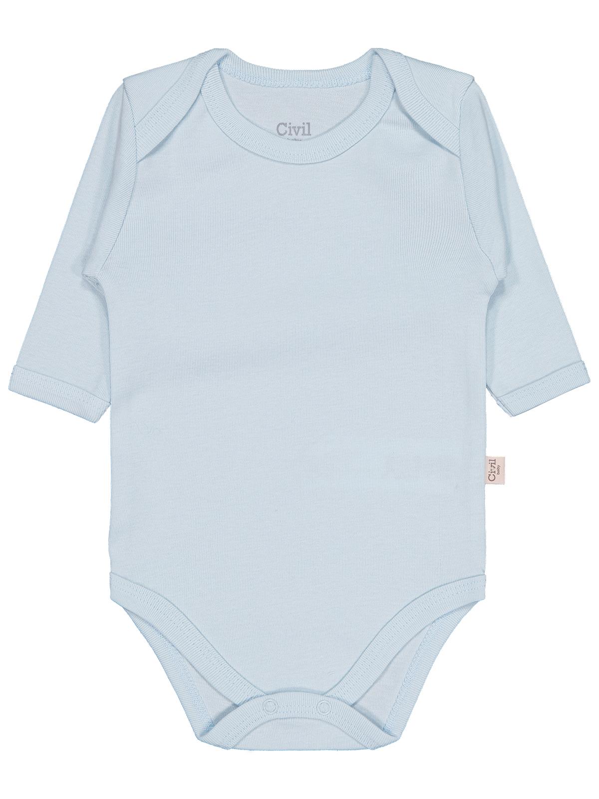 Civil Baby Düz Renkli Uzun Kol 3-9 Ay Çıtçıtlı Badi - Mavi