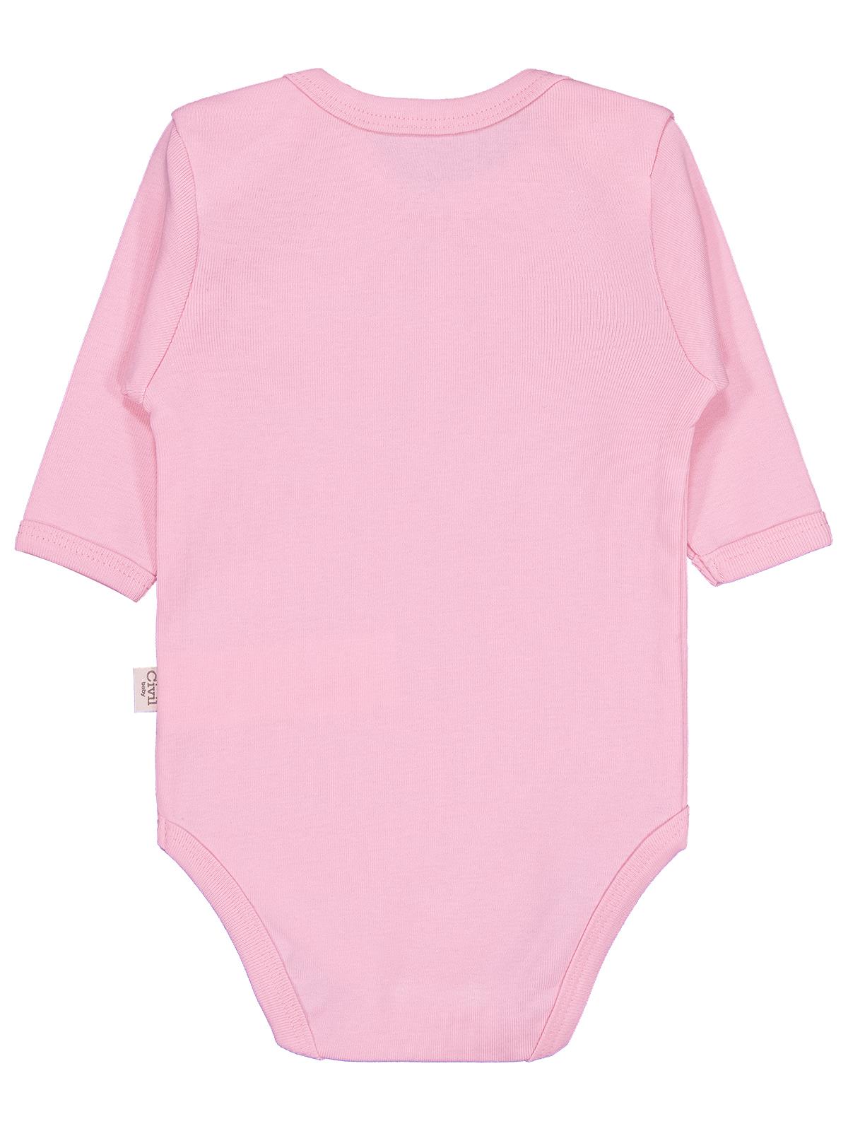 Civil Baby Düz Renkli Uzun Kol 0-1 Ay Çıtçıtlı Badi - Pembe