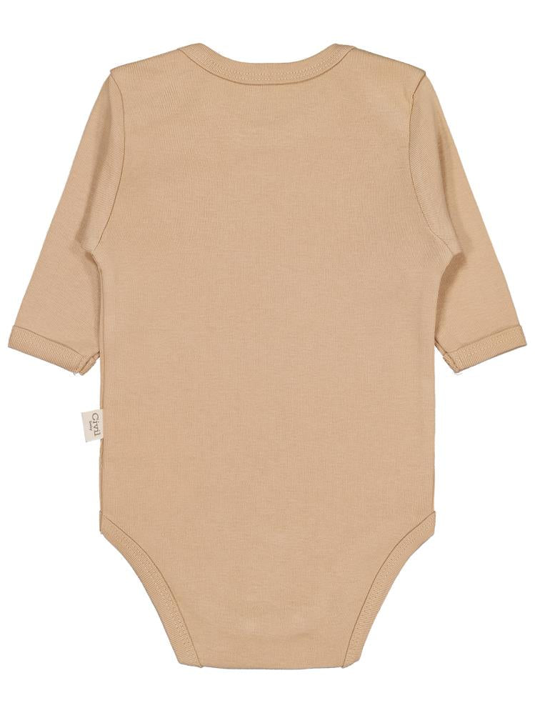Civil Baby Düz Renkli Uzun Kol 0-1 Ay Çıtçıtlı Badi - Kahverengi