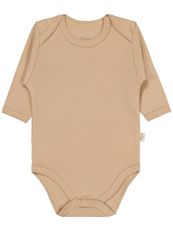 Civil Baby Düz Renkli Uzun Kol 0-1 Ay Çıtçıtlı Badi - Kahverengi