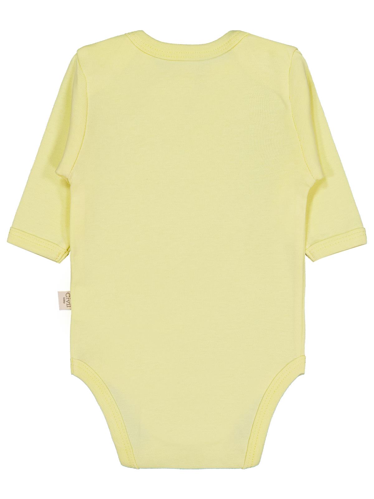 Civil Baby Düz Renkli Uzun Kol 0-1 Ay Çıtçıtlı Badi - Sarı