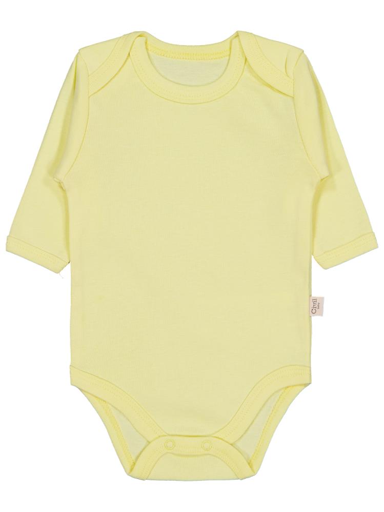 Civil Baby Düz Renkli Uzun Kol 0-1 Ay Çıtçıtlı Badi - Sarı