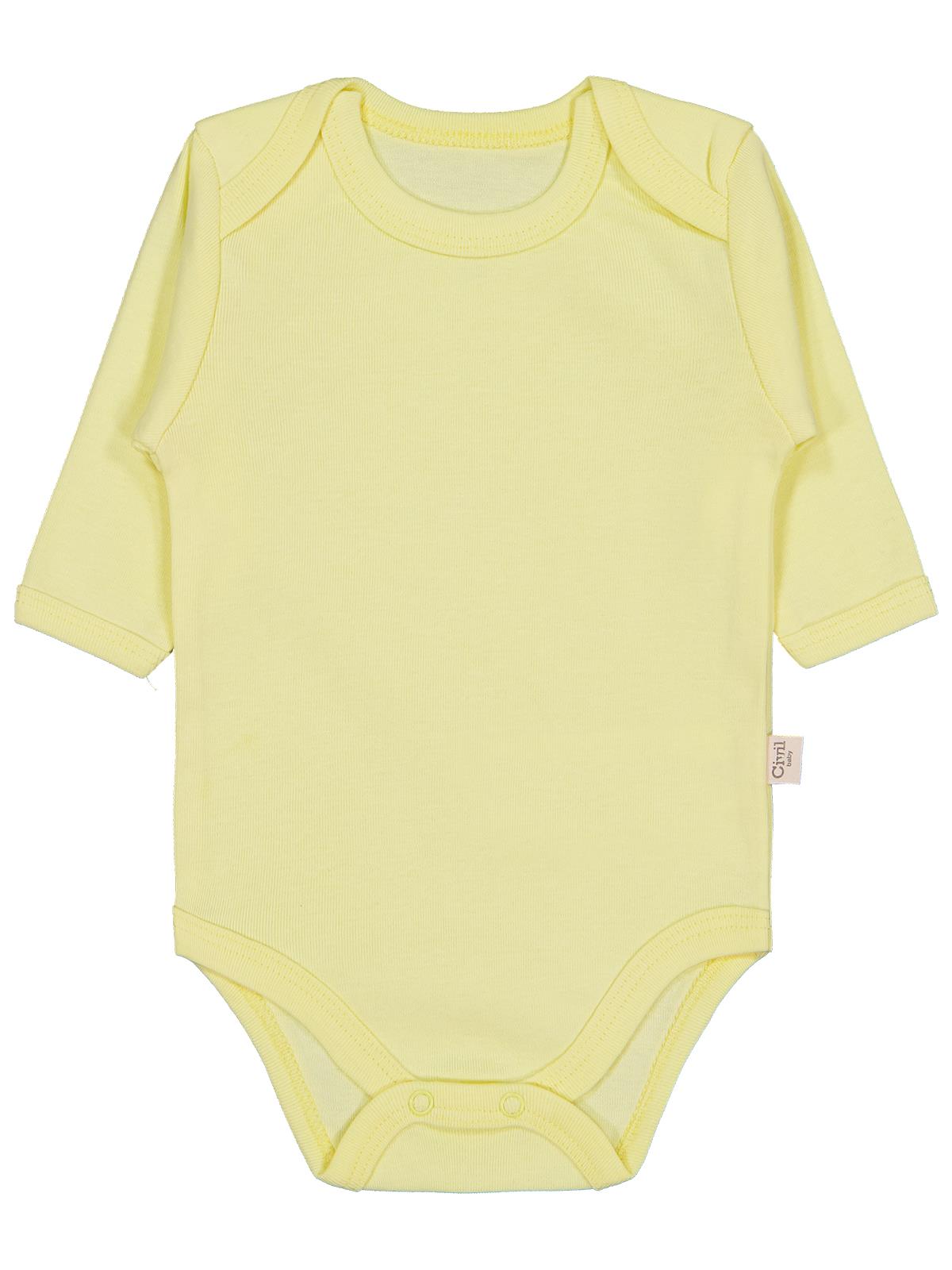 Civil Baby Düz Renkli Uzun Kol 0-1 Ay Çıtçıtlı Badi - Sarı