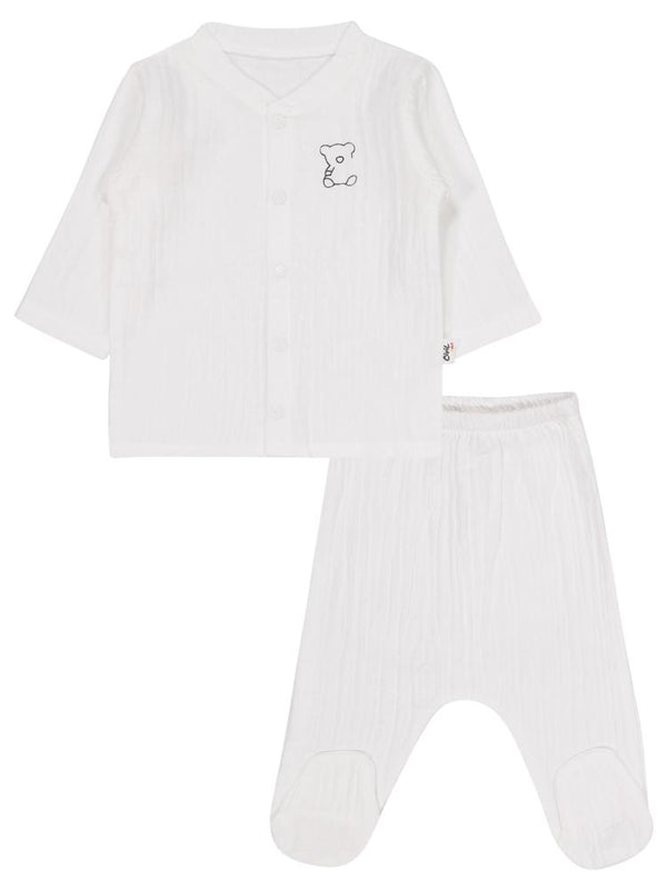 Civil Baby Ayıcık Baskılı 1-9 Ay Pijama Takımı - Ekru