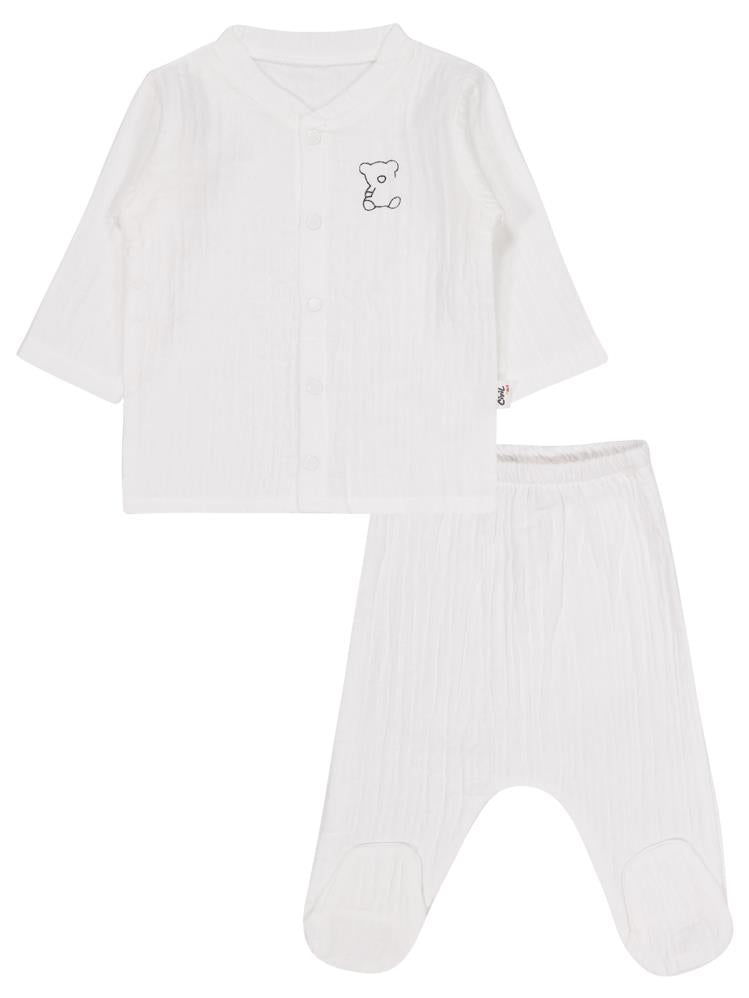 Civil Baby Ayıcık Baskılı 1-9 Ay Pijama Takımı - Ekru